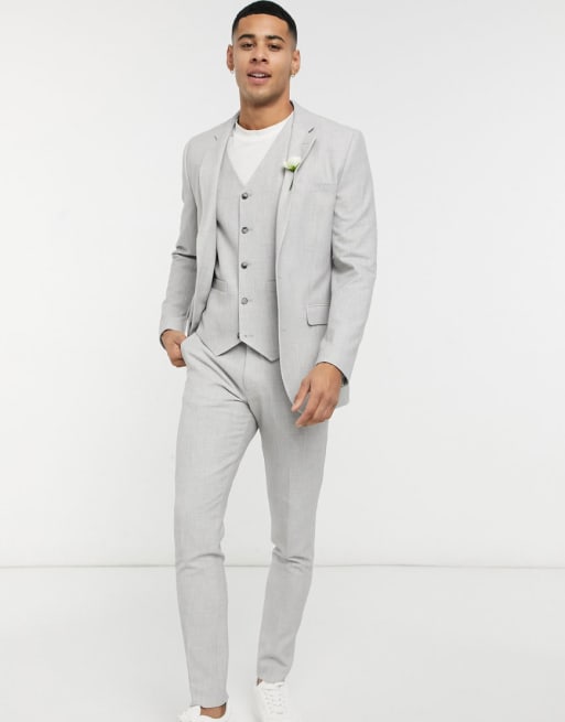 ASOS DESIGN Wedding – Isgrå kostym i mikrostruktur med supersmal passform