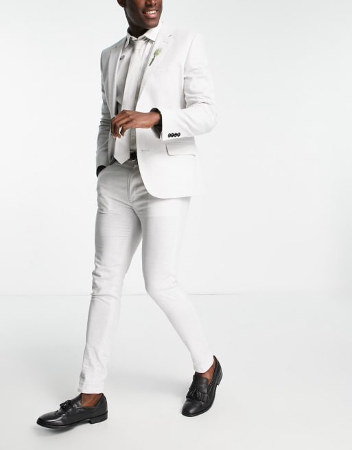 ASOS DESIGN wedding linen super skinny suit with Prince of Wales check in gray