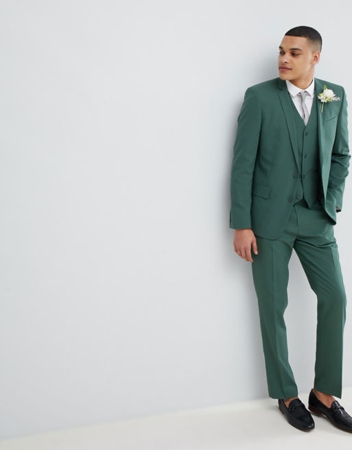 ASOS DESIGN Wedding – Schmaler Anzug in Tannengrün
