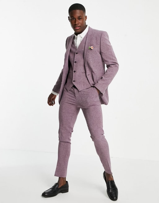 ASOS DESIGN Wedding – Sehr eng geschnittener Anzug mit Kreuzschraffur, in Weinrot meliert