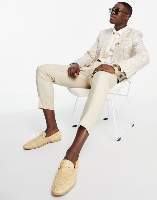 ASOS DESIGN Wedding - skinny suit i råhvid prince of wales tern