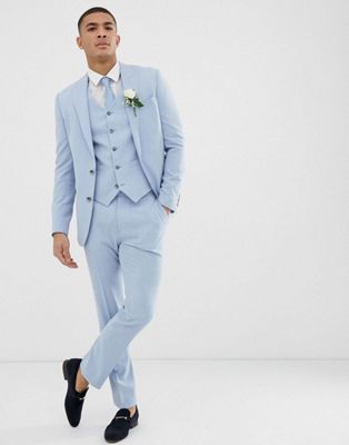 ASOS DESIGN wedding skinny suit in blue cross hatch | ASOS