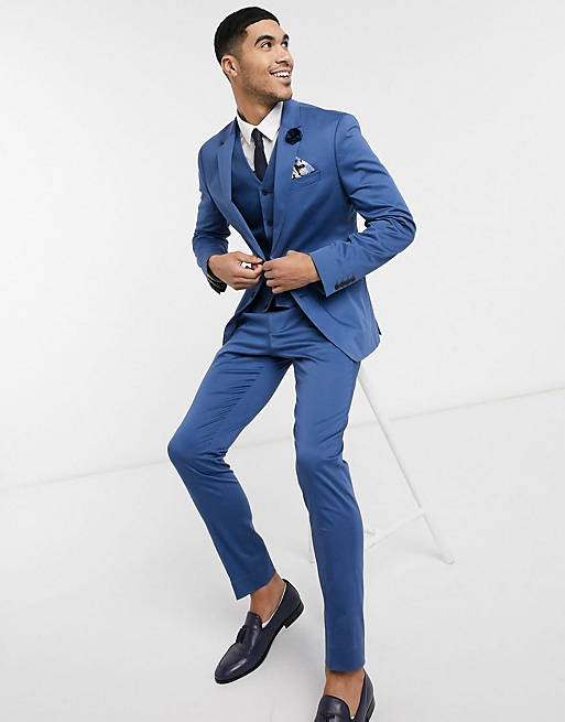 ASOS DESIGN wedding skinny suit in blue stretch cotton