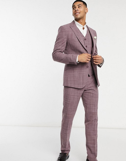 ASOS DESIGN wedding skinny suit trousers in burgundy crosshatch