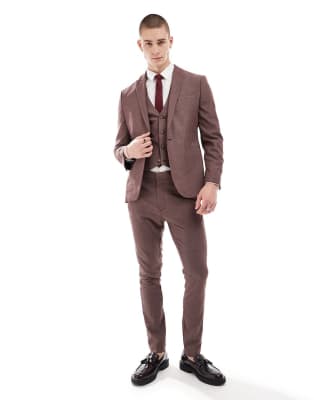 ASOS DESIGN Wedding skinny suit in burgundy microtexture ASOS