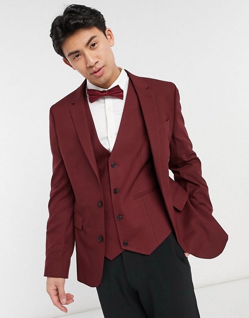 ASOS DESIGN wedding skinny suit jacket in burgundy