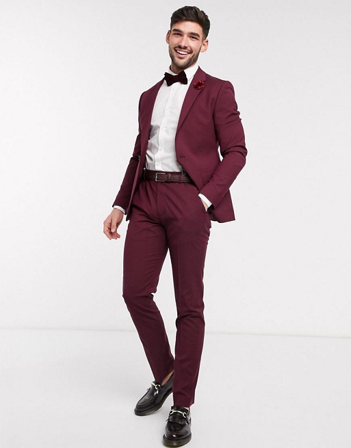 ASOS DESIGN  wedding skinny suit in burgundy