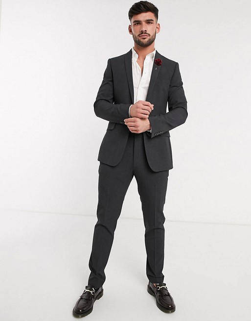 ASOS DESIGN wedding skinny suit in charcoal four way stretch