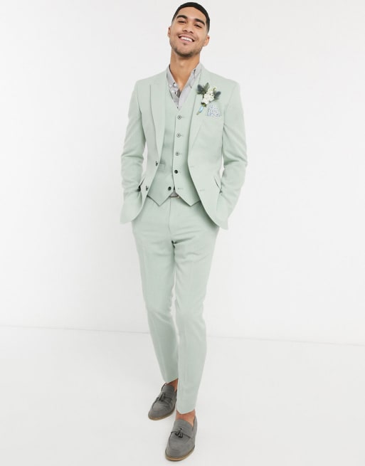 ASOS DESIGN wedding skinny suit in crosshatch in mint green