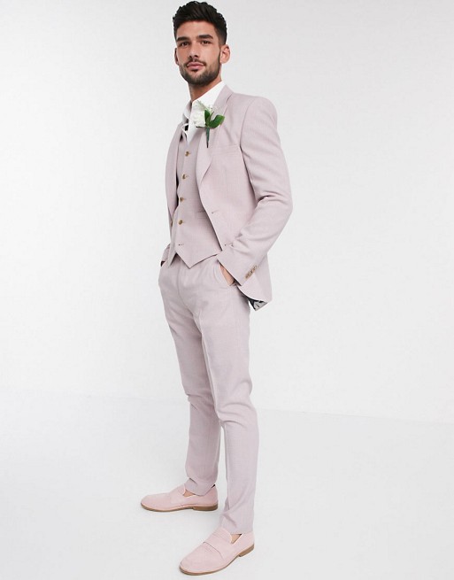 ASOS DESIGN wedding skinny suit in crosshatch in rose pink