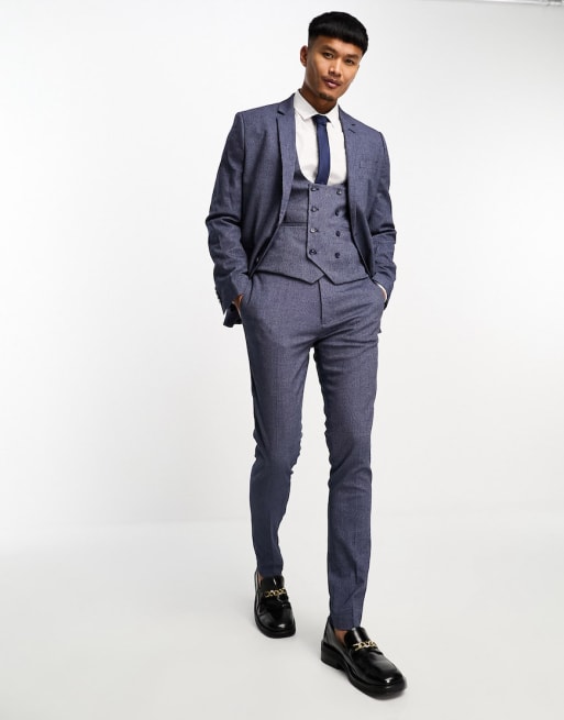 ASOS DESIGN wedding skinny suit in dark blue micro texture | ASOS