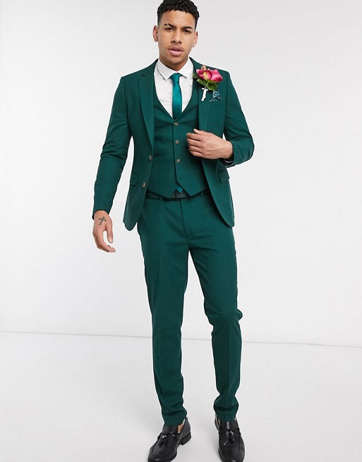 ASOS DESIGN wedding skinny suit in forest green