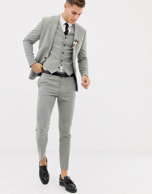ASOS DESIGN wedding skinny suit in grey cross hatch
