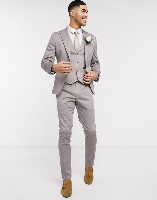 ASOS DESIGN wedding skinny suit in grey stretch cotton