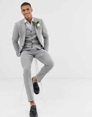 ASOS DESIGN wedding skinny suit in grey twist micro texture