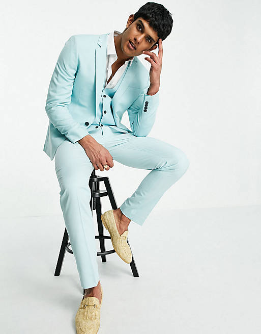 ASOS DESIGN wedding skinny suit trousers in ice blue