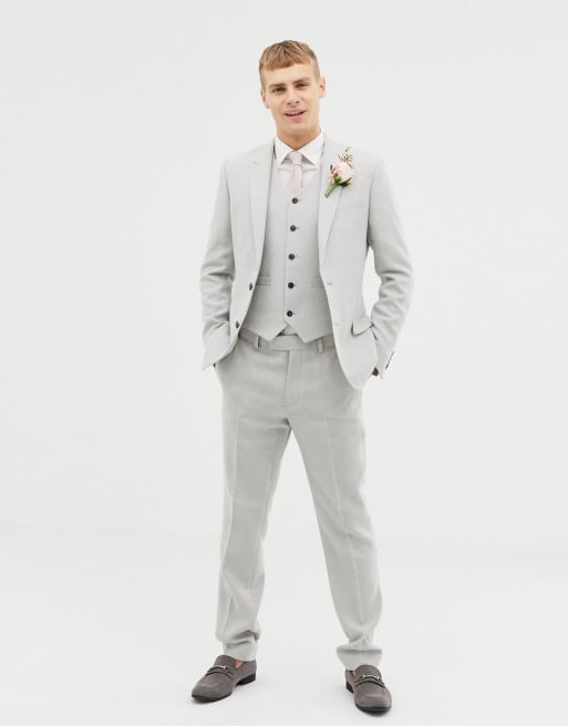 Asos Design Wedding Skinny Suit In Ice Gray Wool Mix Texture Asos