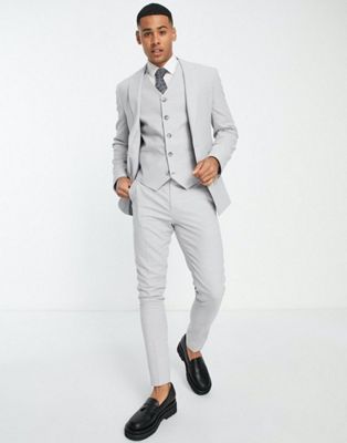 ASOS DESIGN wedding skinny suit  in ice grey micro texture