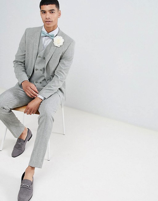 ASOS DESIGN wedding skinny suit in khaki cross hatch