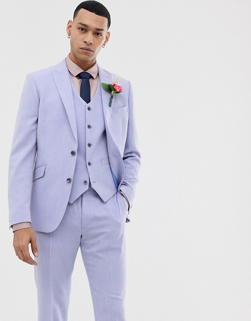 ASOS DESIGN wedding skinny suit in lilac cross hatch