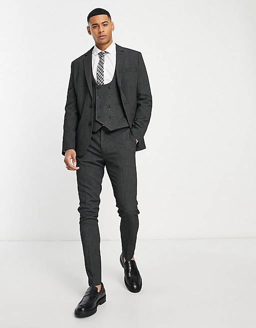 ASOS DESIGN wedding skinny suit in micro texture in black