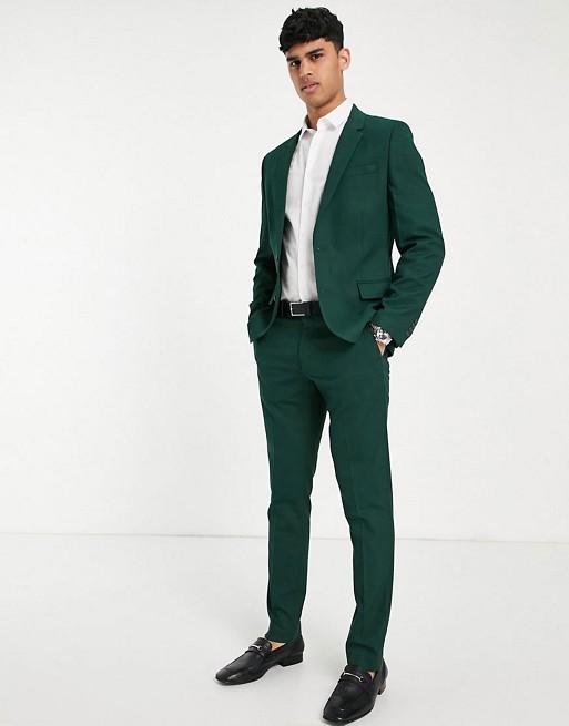 ASOS DESIGN wedding skinny suit jacket in micro texture in forest green