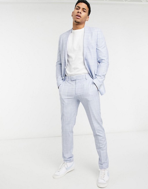 ASOS DESIGN wedding skinny suit in pastel blue crosshatch