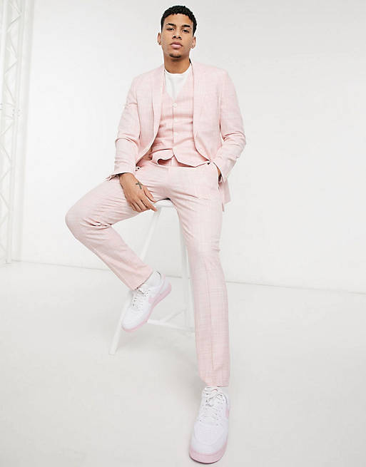 ASOS DESIGN wedding skinny suit in pastel pink crosshatch