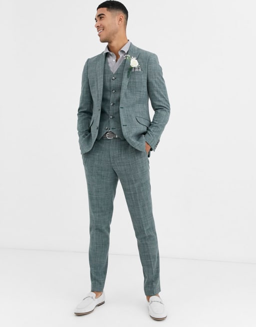 Asos Design Wedding Skinny Suit In Pine Green Crosshatch Asos