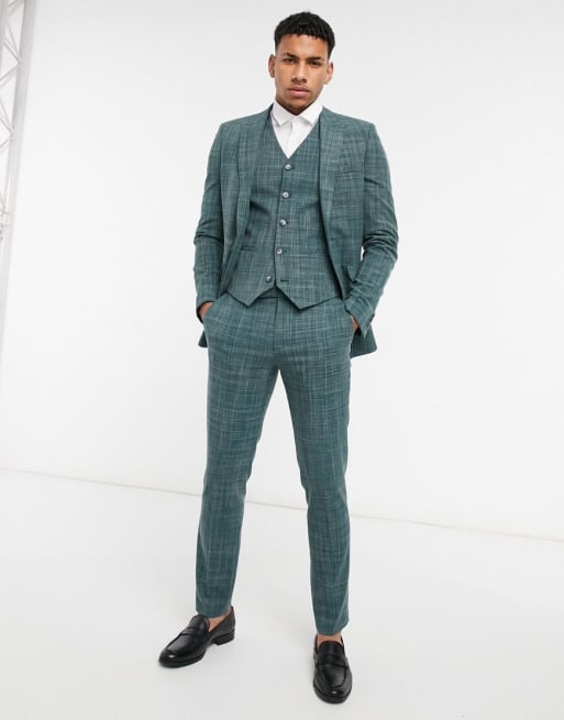 ASOS DESIGN wedding skinny suit jacket in pine green crosshatch