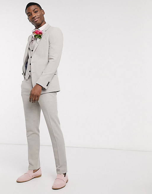 ASOS DESIGN wedding skinny suit in putty wool blend twill | ASOS