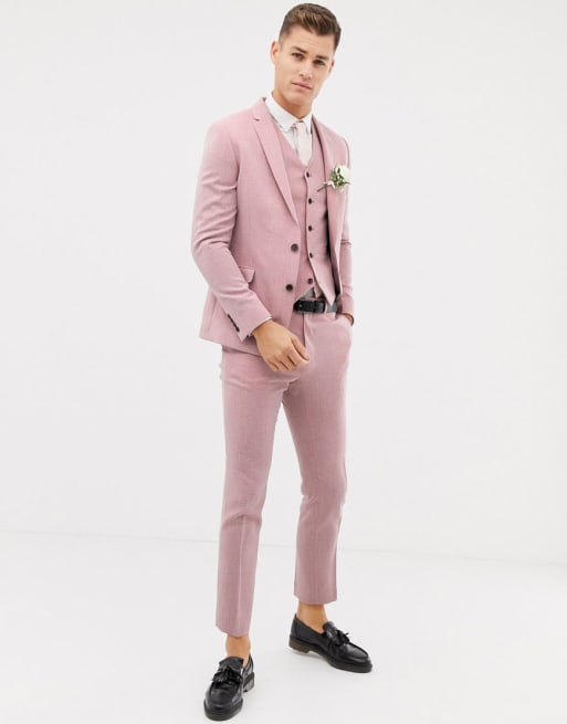 Asos Design Wedding Skinny Suit In Rose Pink Cross Hatch Asos 1628