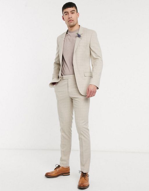 ASOS DESIGN wedding skinny suit in stone prince of wales check | ASOS