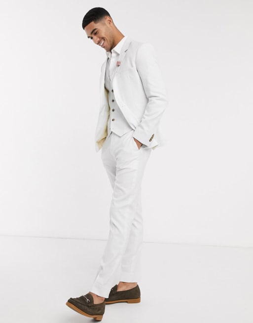 ASOS DESIGN wedding skinny suit in stretch cotton linen in dove grey