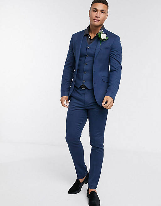 ASOS DESIGN wedding skinny suit in wool mix twill in blue | ASOS