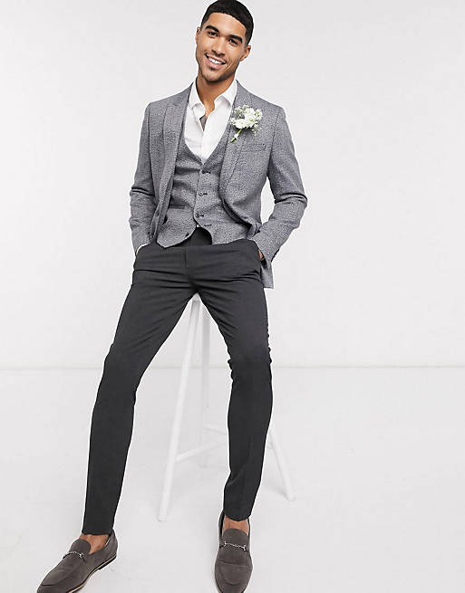 ASOS DESIGN wedding skinny two piece in charcoal texture
