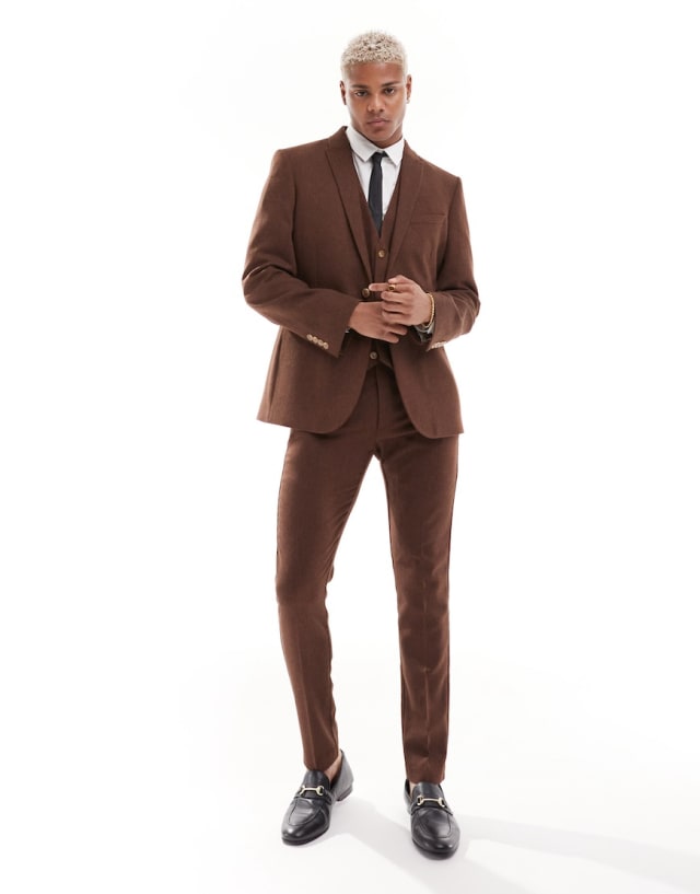 ASOS DESIGN - wedding skinny wool mix suit in brown