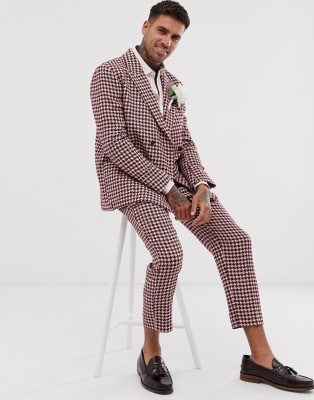 ASOS DESIGN wedding slim double breasted suit with large houndstooth in b