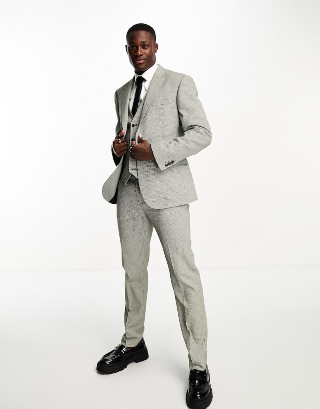 ASOS DESIGN - wedding slim suit in birdseye texture in green