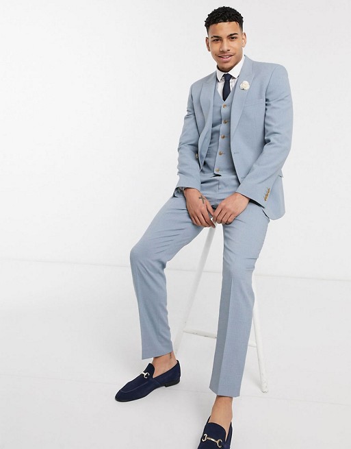 ASOS DESIGN wedding slim suit in crosshatch in soft blue