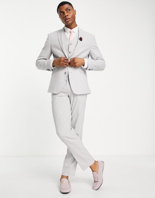 ASOS DESIGN Wedding slim suit in micro texture in ice gray | ASOS