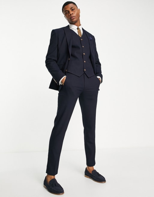 ASOS DESIGN wedding slim suit in navy micro texture | ASOS