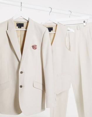 ASOS DESIGN wedding slim suit in stone crosshatch