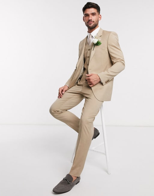 ASOS DESIGN wedding slim suit in stone | ASOS