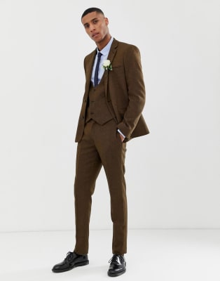 ASOS DESIGN wedding slim suit in tan wool mix twill | ASOS