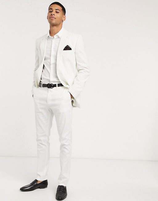 ASOS DESIGN wedding slim suit in white pin stripe