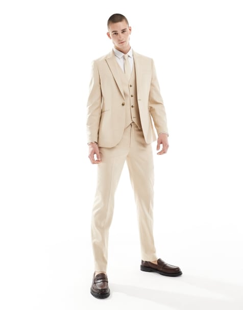ASOS DESIGN Wedding - Smal pak met microtextuur in camel - view 1