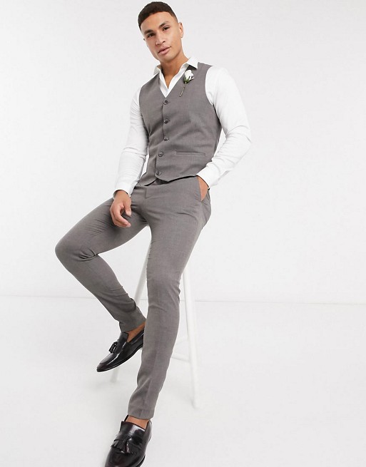 ASOS DESIGN wedding super skinny suit trousers in charcoal micro texture