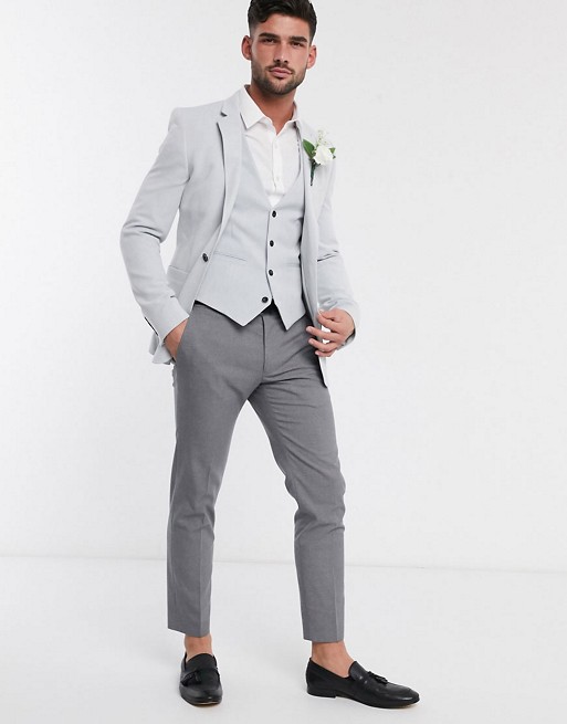 ASOS DESIGN wedding super skinny oxford blazer & waistcoat two piece in ice grey