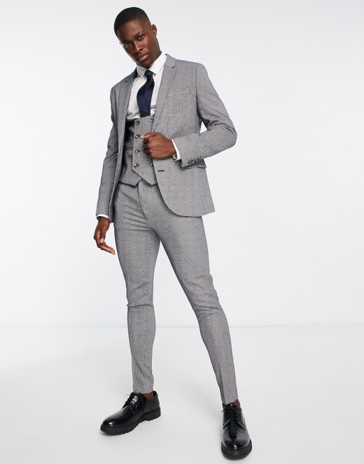 ASOS DESIGN wedding super skinny suit in birdseye texture in tan